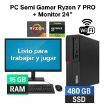 Pc Semi Gamer Ryzen 7 Pro Amd 16 Gb 480 Ssd + Monitor 24