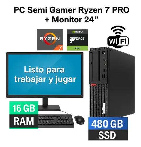 D_707560-MLC89498912522_082025-O.webp Pc Semi Gamer Ryzen 7 Pro Amd 16 Gb 480 Ssd + Monitor 24 - Imagen 1