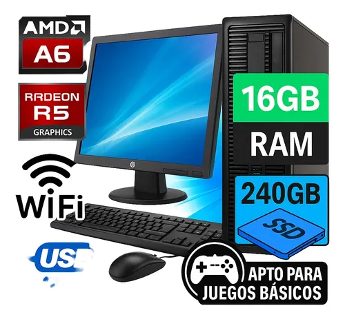 D_963990-MLC92592659405_092025-O.webp Computador Semi Gamer Hp Amd A6 16gb 240ssd, Monitor 19 Wifi - Imagen 1